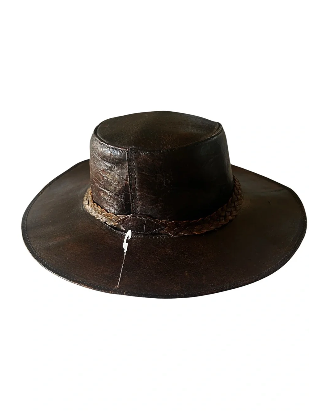 Handmade Genuine Leather Outback Hat with Braided Band Brown